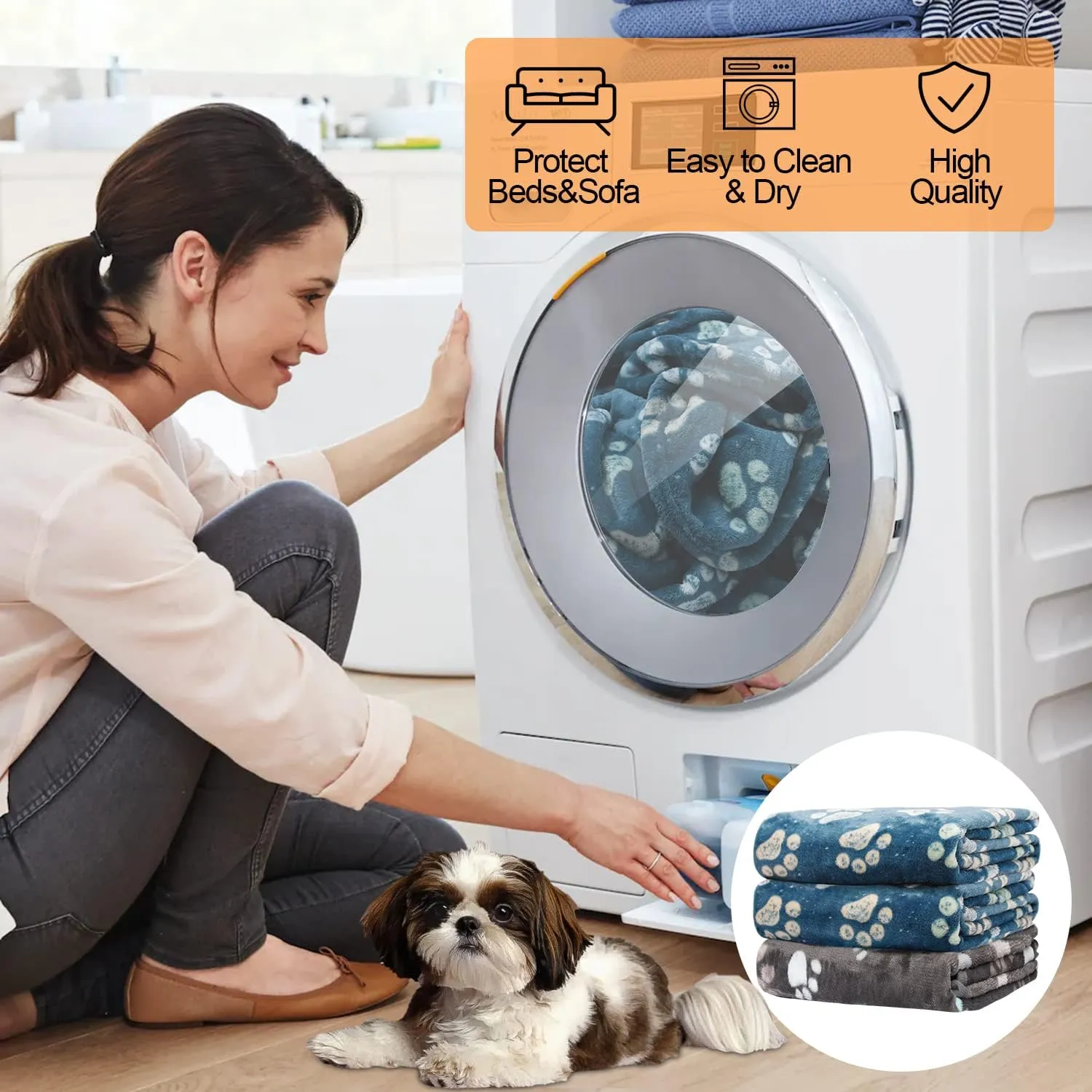 1 Pack 3 Dog Blankets, Super Soft Fluffy Premium Fleece Pet Blanket Flannel Throw for Large, Medium Dogs & Puppies, Blue & Gray, 131x41 inch
