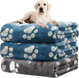 1 Pack 3 Dog Blankets, Super Soft Fluffy Premium Fleece Pet Blanket Flannel Throw for Large, Medium Dogs & Puppies, Blue & Gray, 131x41 inch