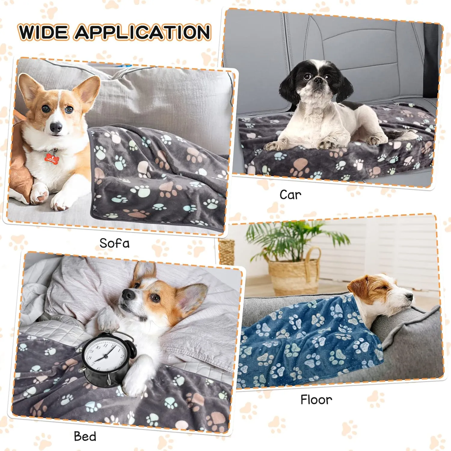 1 Pack 3 Dog Blankets, Super Soft Fluffy Premium Fleece Pet Blanket Flannel Throw for Large, Medium Dogs & Puppies, Blue & Gray, 131x41 inch