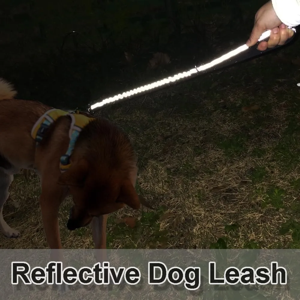 2 FT Bungee Dog Leash, Highly Reflective Strong Nylon Traffic Leash, Short Shock Absorbing Lead for Large Medium Dogs Walking Training Controlling