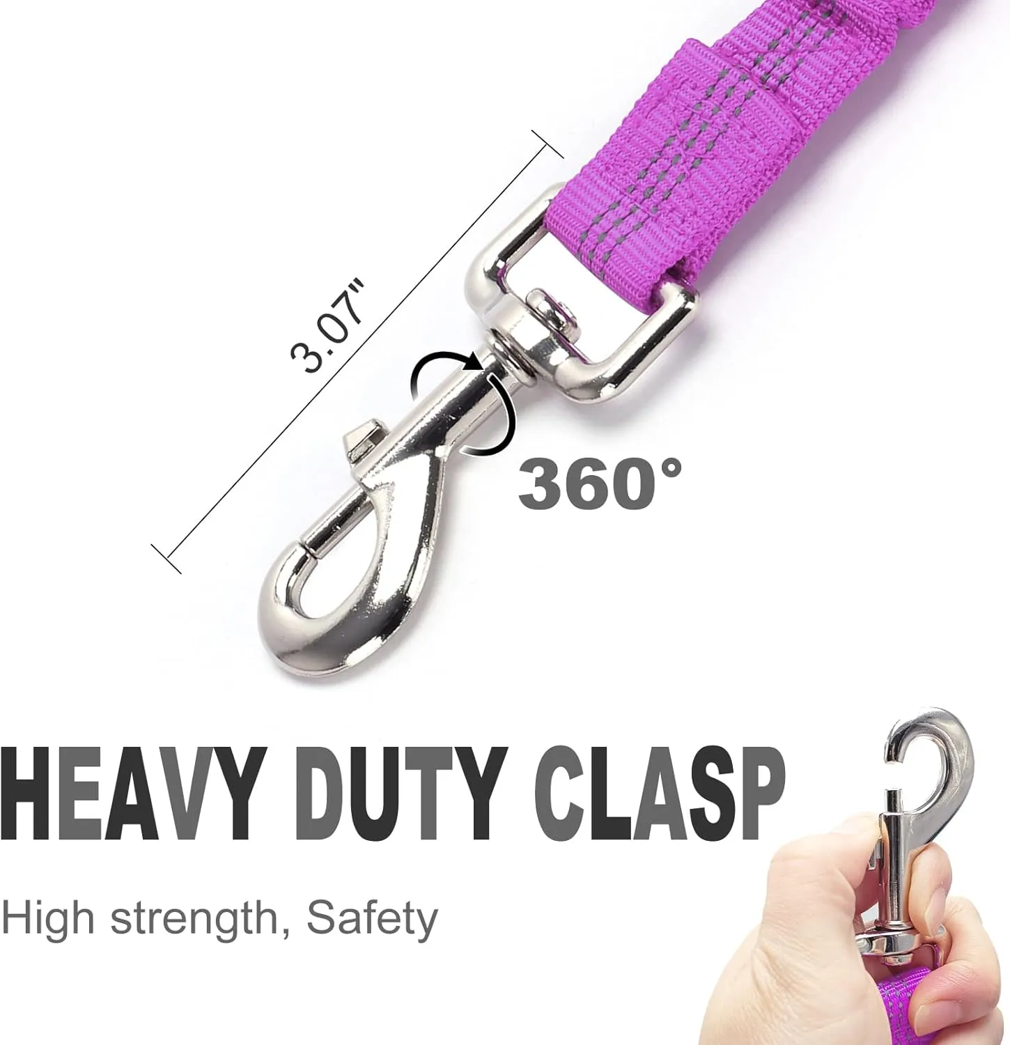 2 FT Bungee Dog Leash, Highly Reflective Strong Nylon Traffic Leash, Short Shock Absorbing Lead for Large Medium Dogs Walking Training Controlling