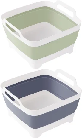 2 Pack Foldable Dish Tub-2 * 9L Dishpan for Washing Dish Tub-Foldable Wash Basin Bucket Portable Sink-Multiuse Collapsible Sink Tub Wash Dish Basin(Grey Green)