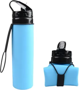 21oz 600ml Silicone Travel Water Bottle, Reusable Water Bottles For School, Collapsible Water Bottles for Traveling, Foldable Sports Water Bottle Squeeze, Travel Essentials(Blue)