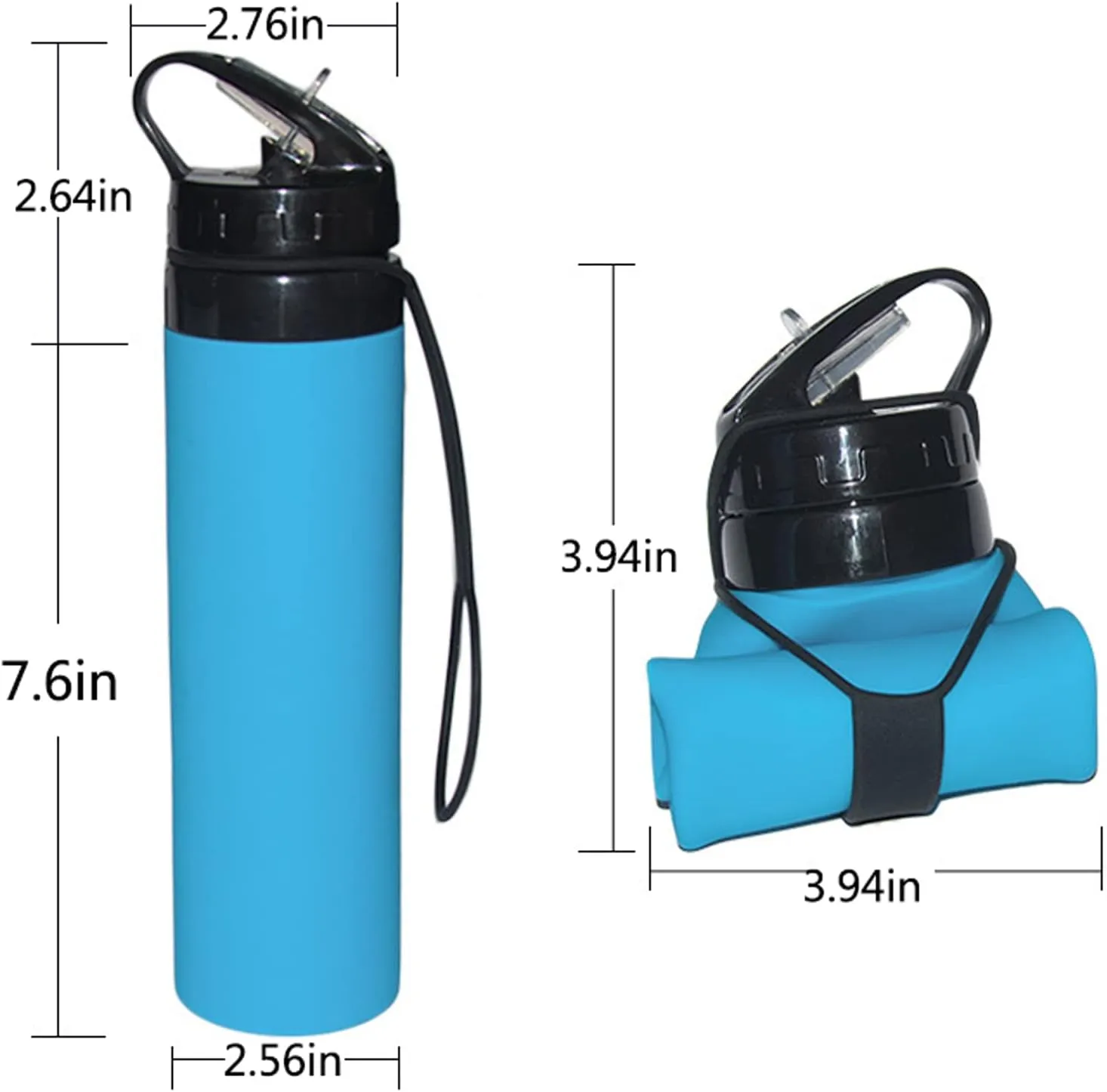 21oz 600ml Silicone Travel Water Bottle, Reusable Water Bottles For School, Collapsible Water Bottles for Traveling, Foldable Sports Water Bottle Squeeze, Travel Essentials(Blue)