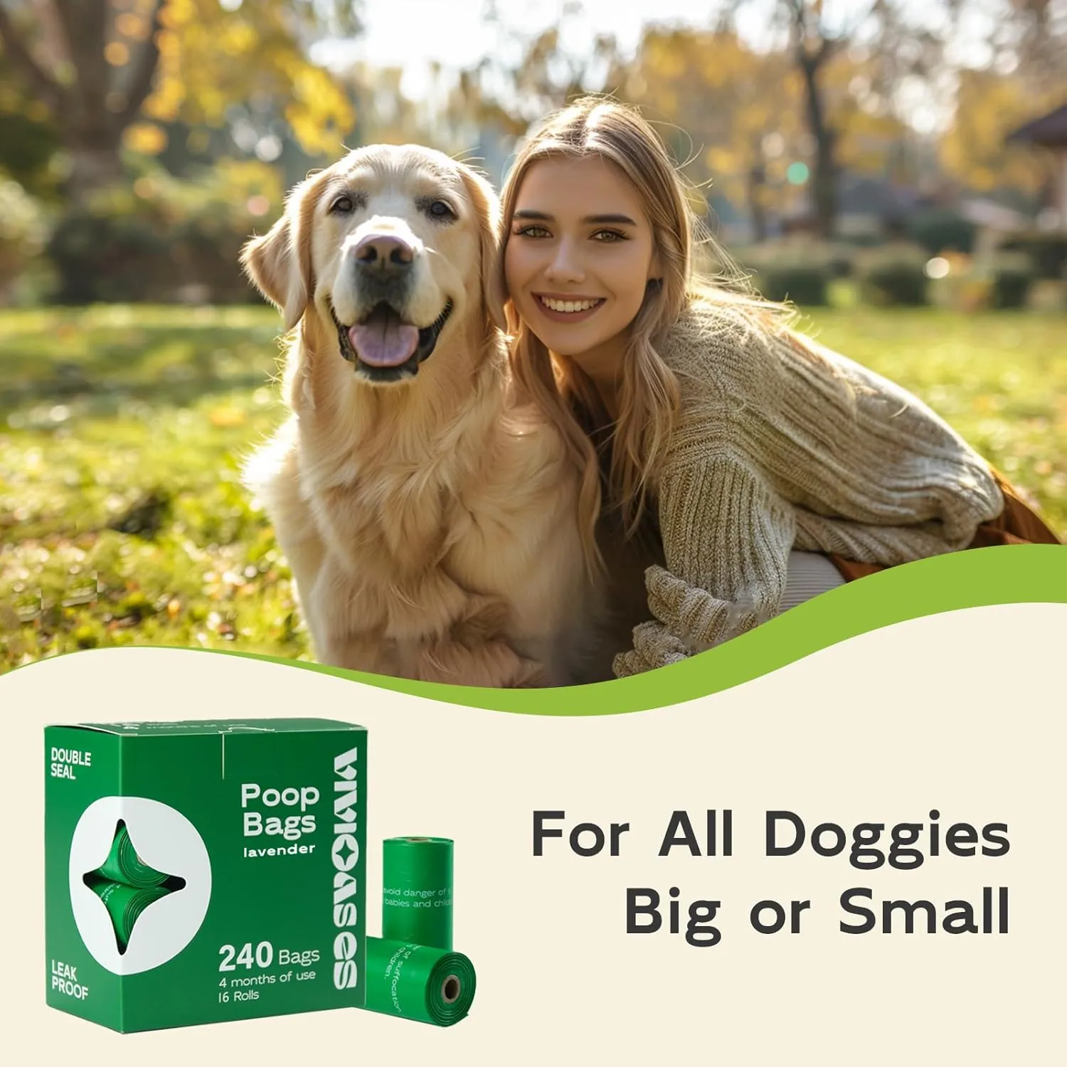 240 Count Dog Poop Bags Rolls, 9" x 13" Dog Bags for Poop, 100% Leak Proof and Strong Sturdy Doggie Poop Bags, Pet Waste Bags, Lavender, Scented