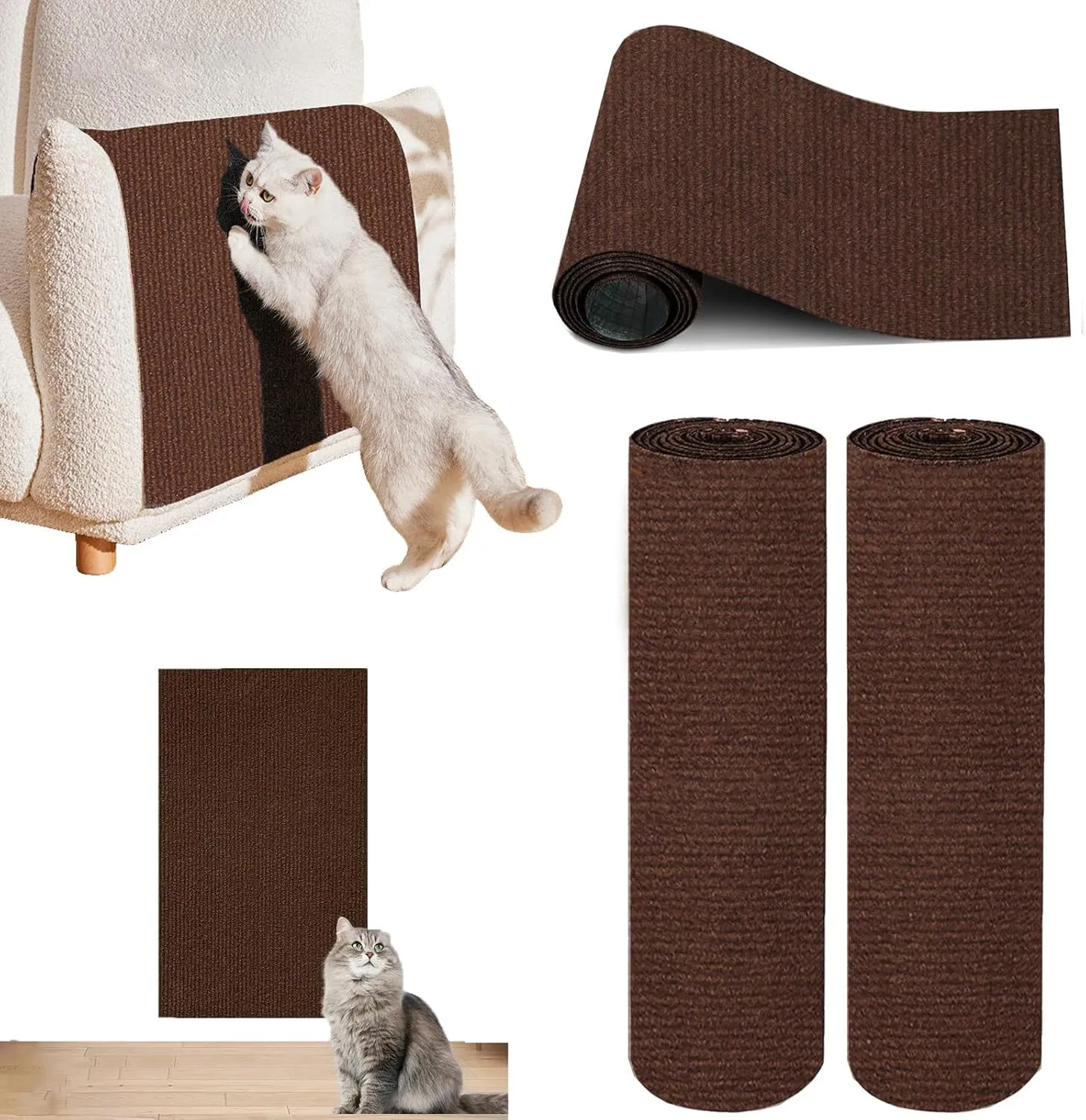 2Roll 102" x 16" Anti Cat Scratch Furniture Protector,Cat Carpet Sofa Couch Corner Guards from Claws,Self-Adhesive Cats Scratcher Pad Mats,Trimmable Accessories for DIY Climbing Wall Post.