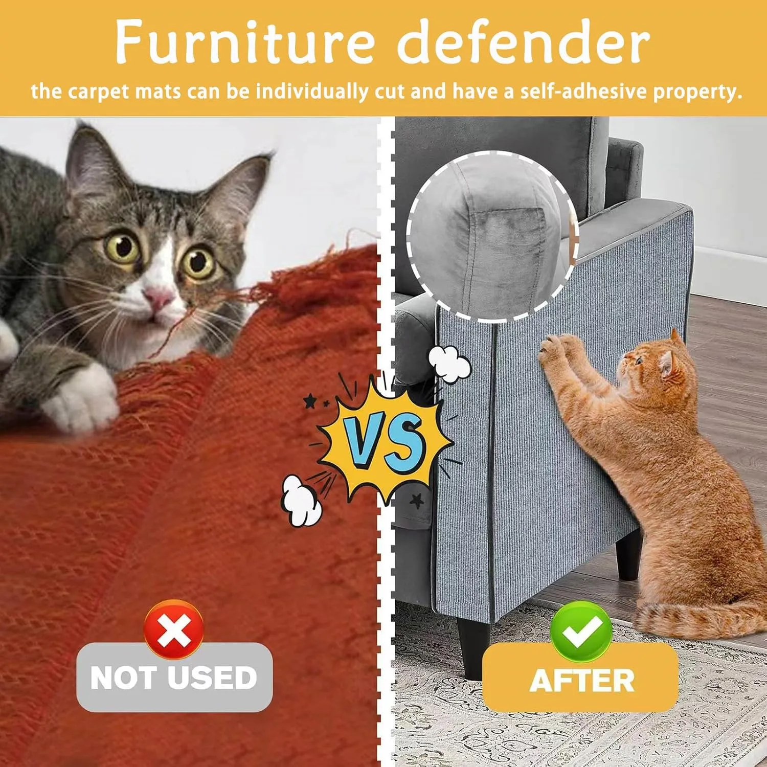 2Roll 102" x 16" Anti Cat Scratch Furniture Protector,Cat Carpet Sofa Couch Corner Guards from Claws,Self-Adhesive Cats Scratcher Pad Mats,Trimmable Accessories for DIY Climbing Wall Post.