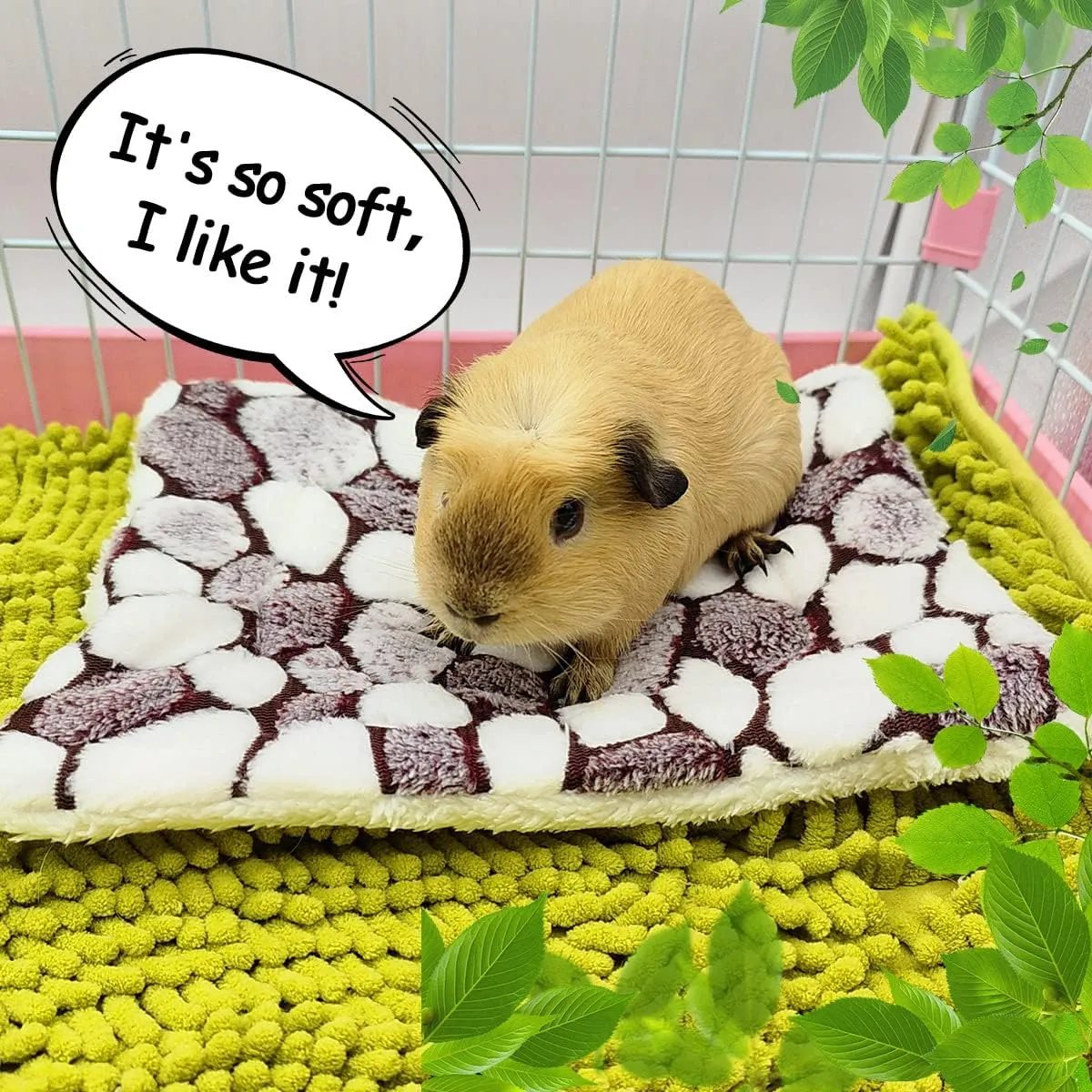 4 Pieces Guinea Pig Bunny Comfortable Bed Mats Pads, Rabbit Warm Soft Bed, Hamster Bedding Pad Mats for Small Animals Chinchilla Hedgehog Baby Cats (11.8"x9.1", 2.Cobblestones Pattern)