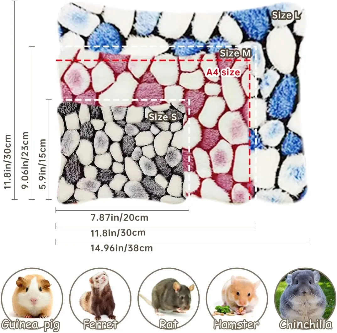 4 Pieces Guinea Pig Bunny Comfortable Bed Mats Pads, Rabbit Warm Soft Bed, Hamster Bedding Pad Mats for Small Animals Chinchilla Hedgehog Baby Cats (11.8"x9.1", 2.Cobblestones Pattern)