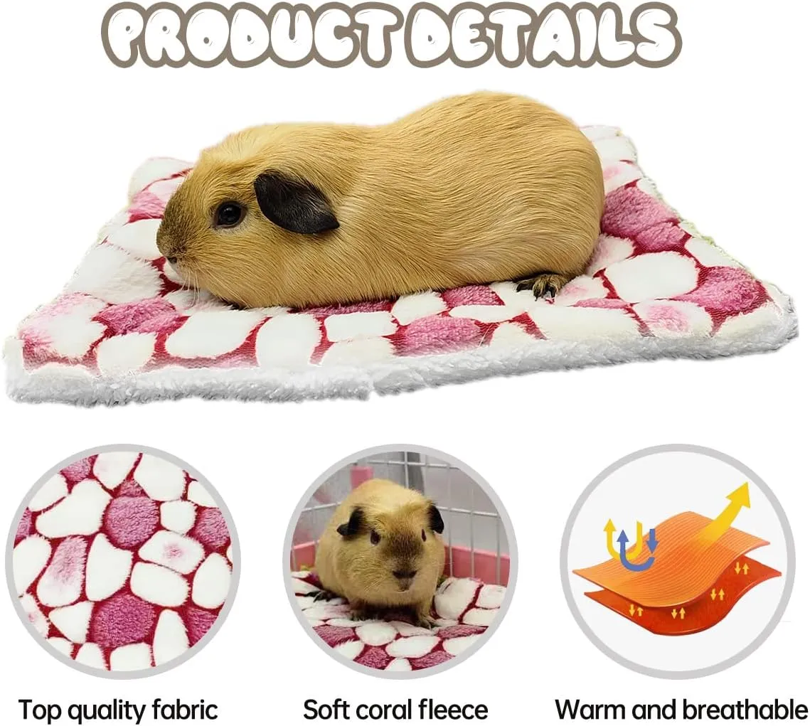 4 Pieces Guinea Pig Bunny Comfortable Bed Mats Pads, Rabbit Warm Soft Bed, Hamster Bedding Pad Mats for Small Animals Chinchilla Hedgehog Baby Cats (11.8"x9.1", 2.Cobblestones Pattern)