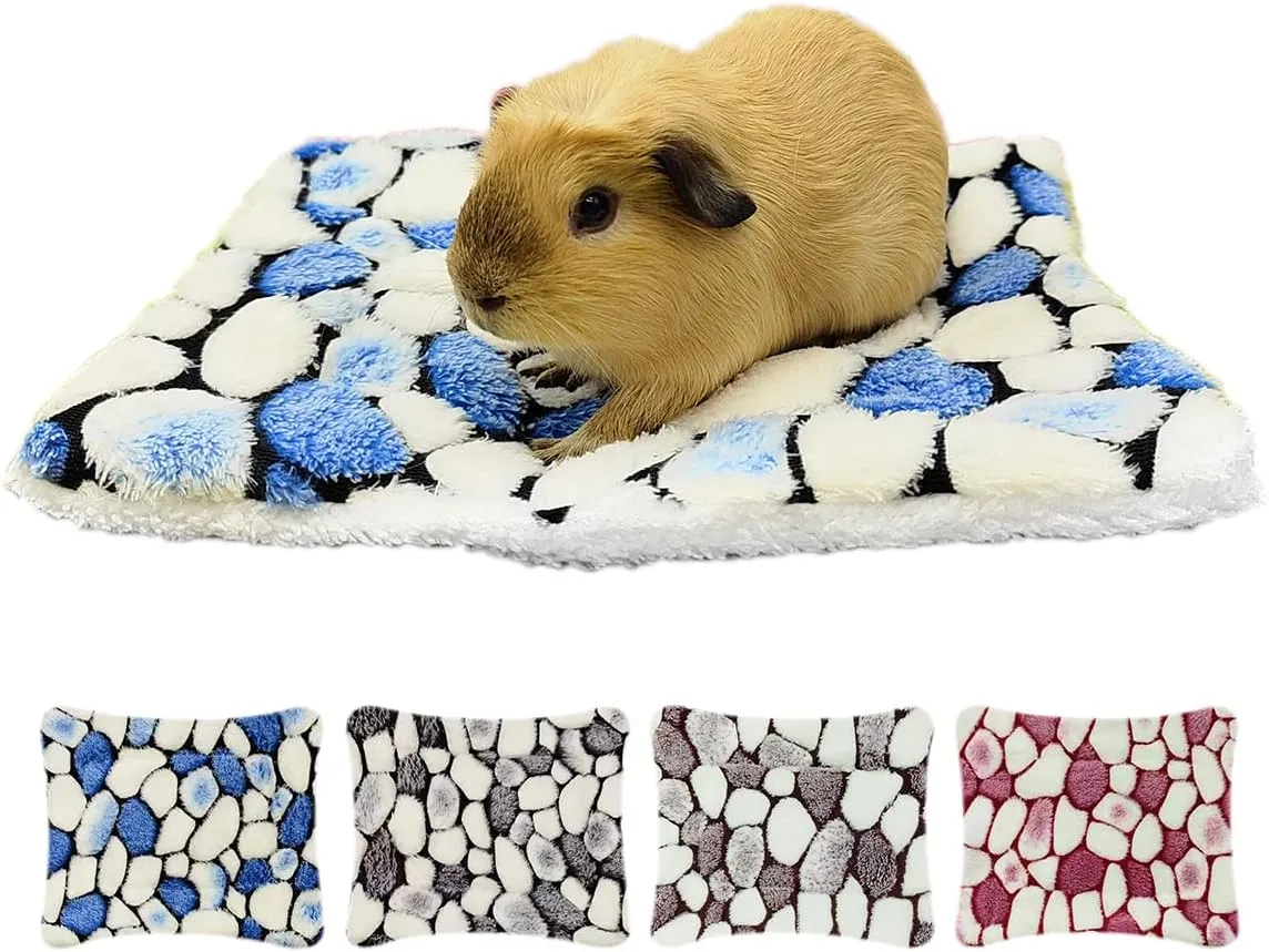 4 Pieces Guinea Pig Bunny Comfortable Bed Mats Pads, Rabbit Warm Soft Bed, Hamster Bedding Pad Mats for Small Animals Chinchilla Hedgehog Baby Cats (11.8"x9.1", 2.Cobblestones Pattern)