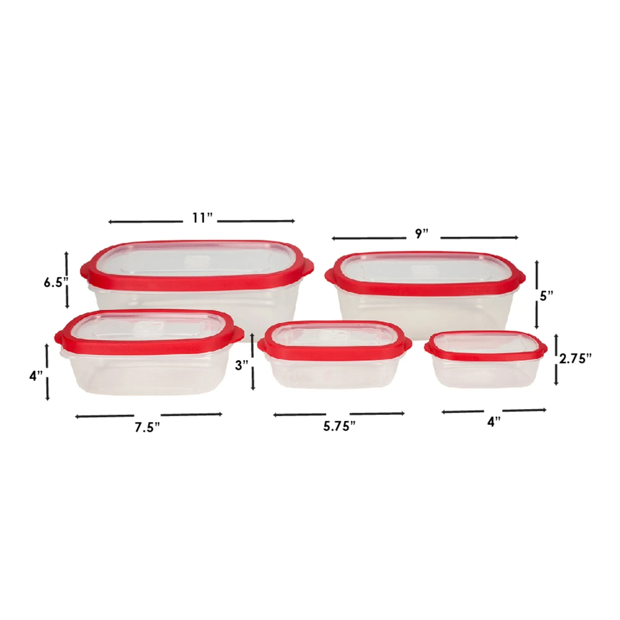 5 Piece Spill-Proof  Rectangle Plastic Food Storage  Container with Ventilated, Snap-On  Lids, Red
