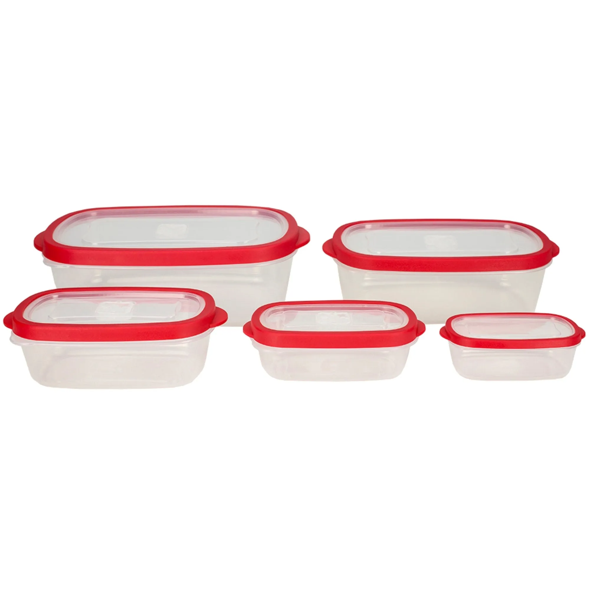 5 Piece Spill-Proof  Rectangle Plastic Food Storage  Container with Ventilated, Snap-On  Lids, Red