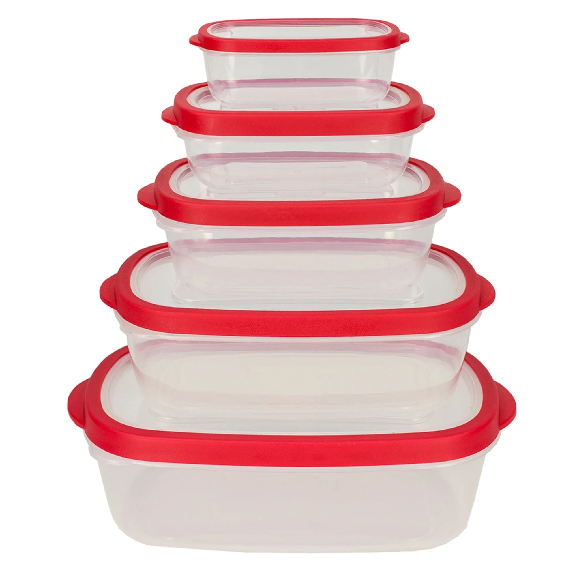 5 Piece Spill-Proof  Rectangle Plastic Food Storage  Container with Ventilated, Snap-On  Lids, Red