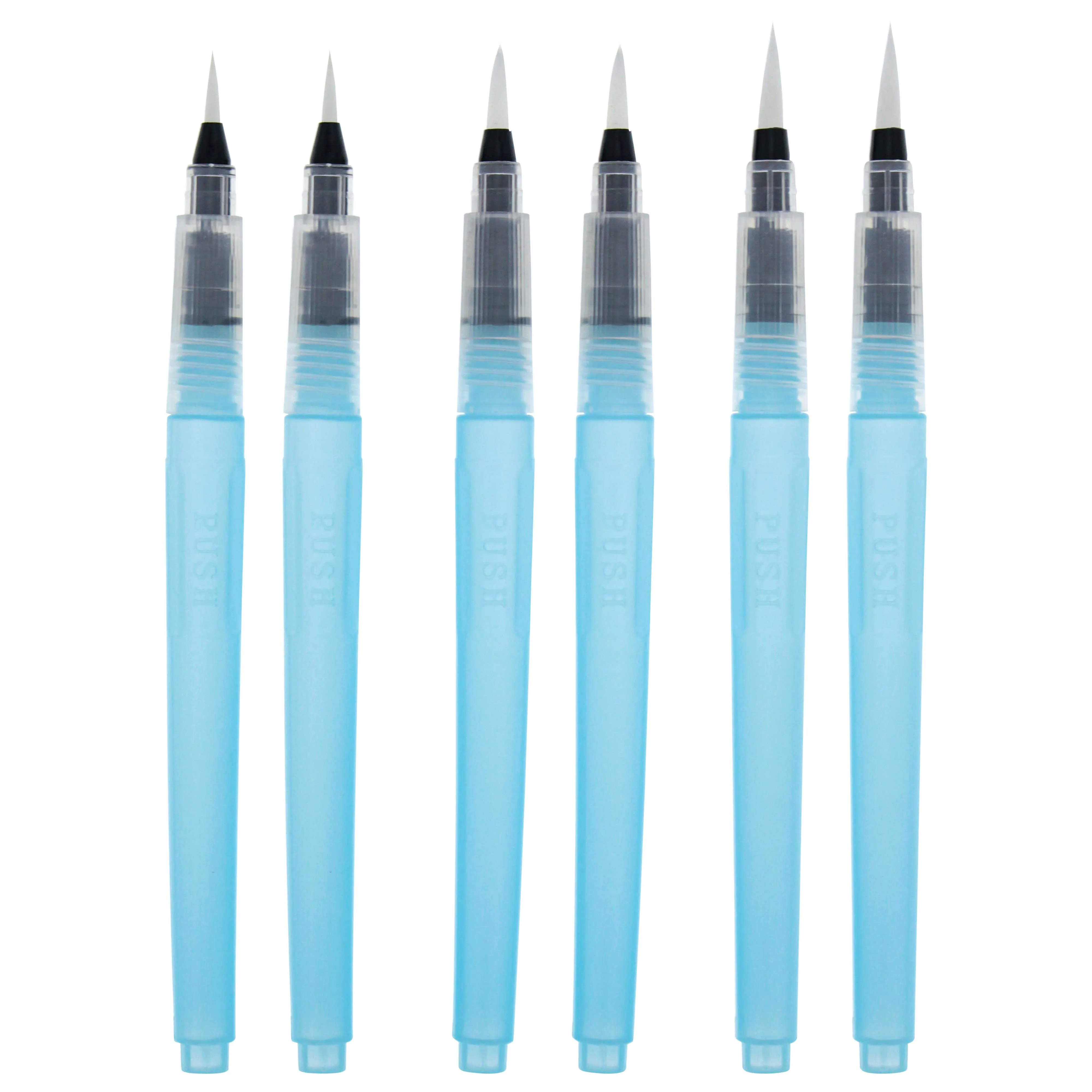 6-Piece Water Coloring Brush Pen Set of 6 (2 of Each Sizes - 01, 02, 03) - Refillable, Watercolor, Calligraphy, Painting