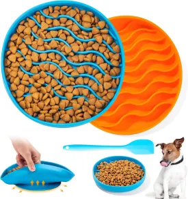 7.5 Inch Dog Puzzle Bowl - Silicone Slow Feeder Dog Bowls for Healthy Eating - Puppy Slow Feeder Non-Slip Design Dishwasher Microwave Safe 2 Pack