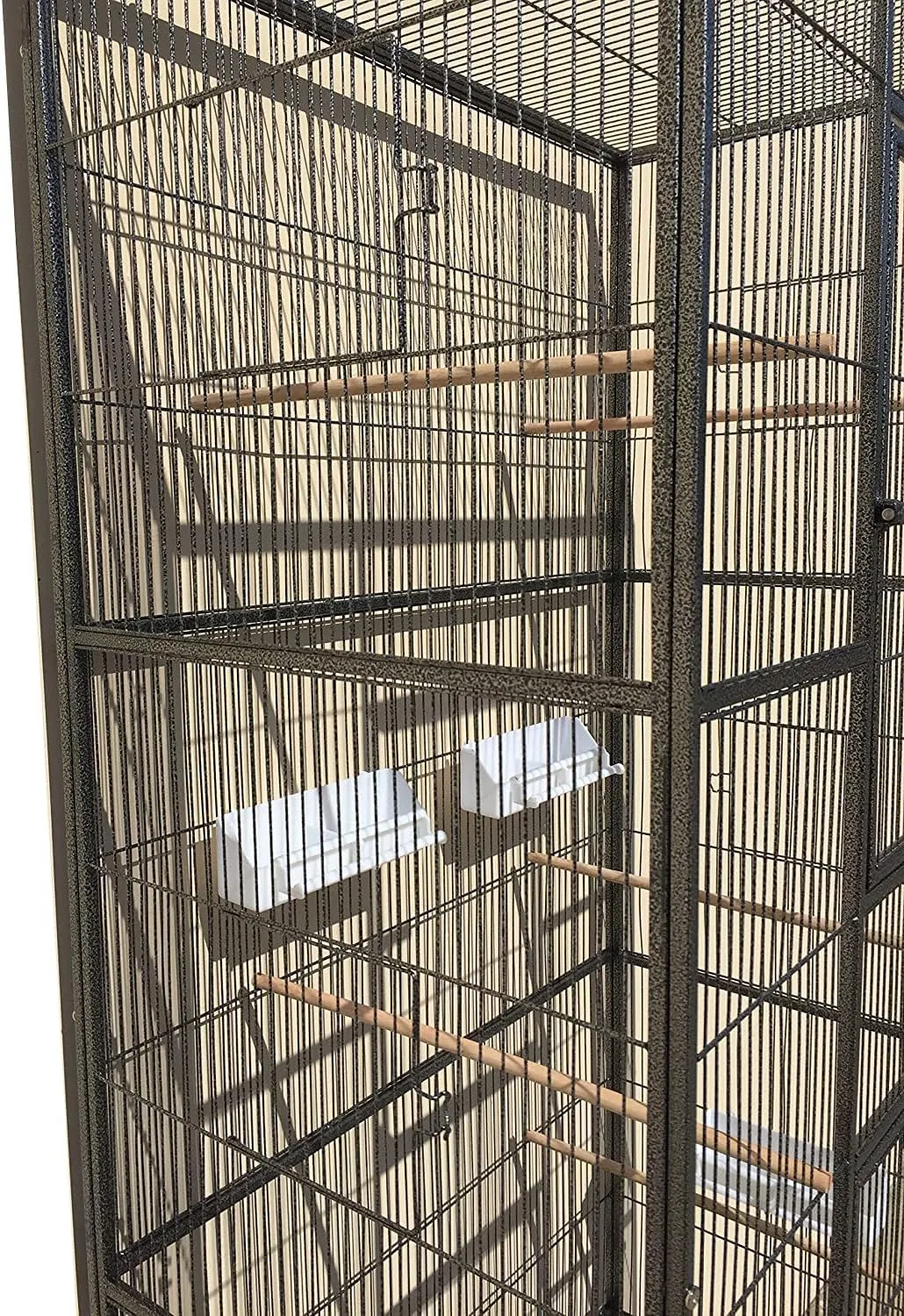 76" Extra Large Double Stackable Wrought Iron Breeding Bird Parrot Cockatiel Conure Breeder Flight Cage Double Feeder Cups Side Breeding Doors Eash Clean Pull Out Tray with Detachable Rolling Stand