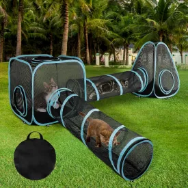 9.45FT Outdoor Cat Enclosures Portable Kitty Playhouse, Pop Up Cat Tent with 33.86x 11.81IN Double Rabbits Tunnels DIY in Multiple Ways, Kitty Playpen Play Tents for Rabbits and Small Animals