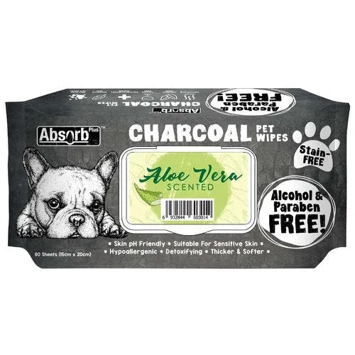 Absorb Plus Charcoal Aloe Vera Pet Wipes 80 Pack^^^