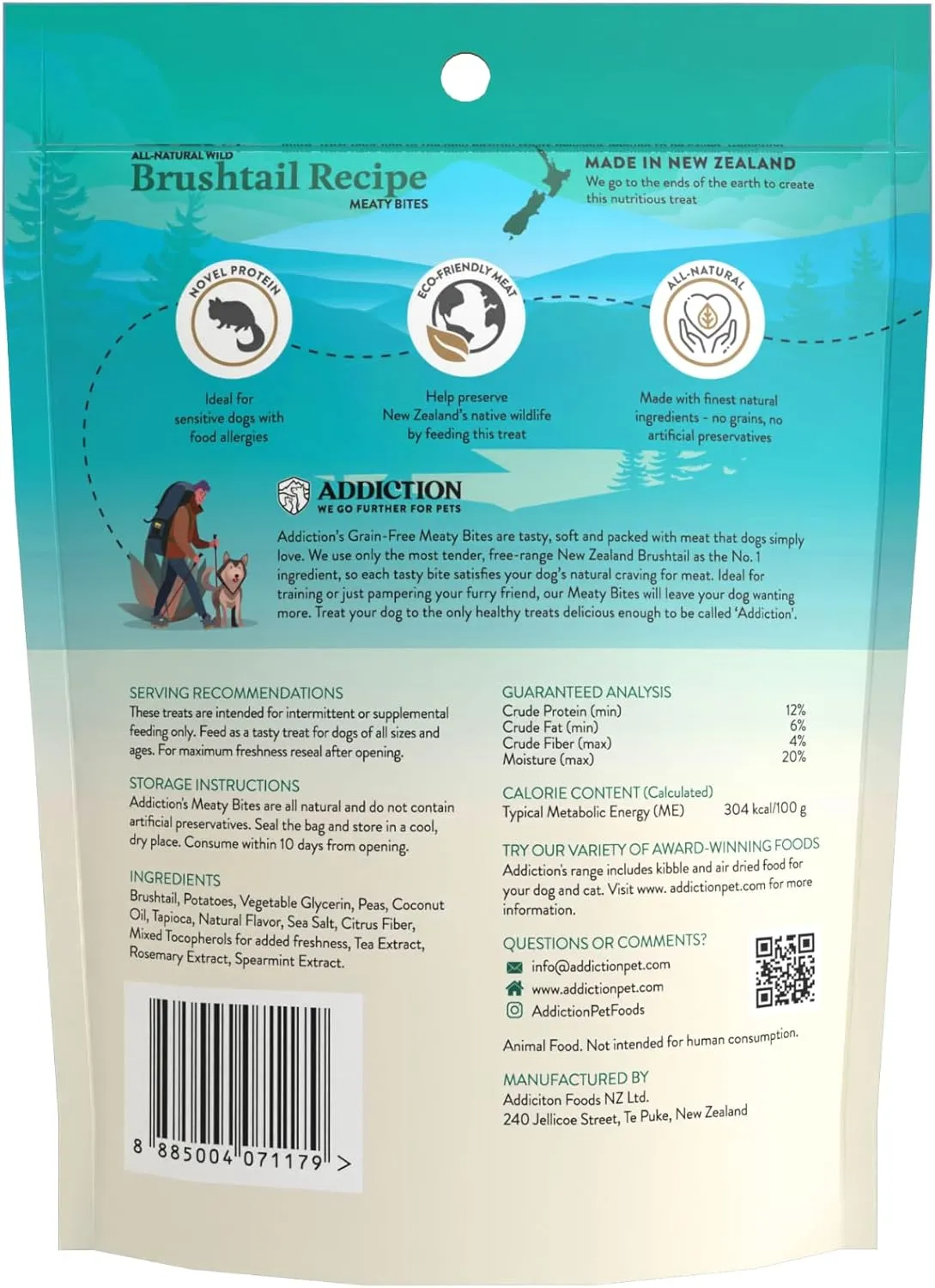Addiction Meaty Bites - Hypoallergenic Dog Treats - Made in New Zealand - High Meat Content - Gluten and Grain-Free - Soft and Allergy Friendly (Brushtail, 4 Ounces - 3 Packs)