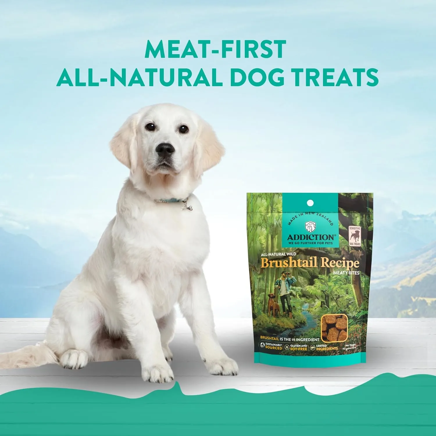 Addiction Meaty Bites - Hypoallergenic Dog Treats - Made in New Zealand - High Meat Content - Gluten and Grain-Free - Soft and Allergy Friendly (Brushtail, 4 Ounces - 3 Packs)