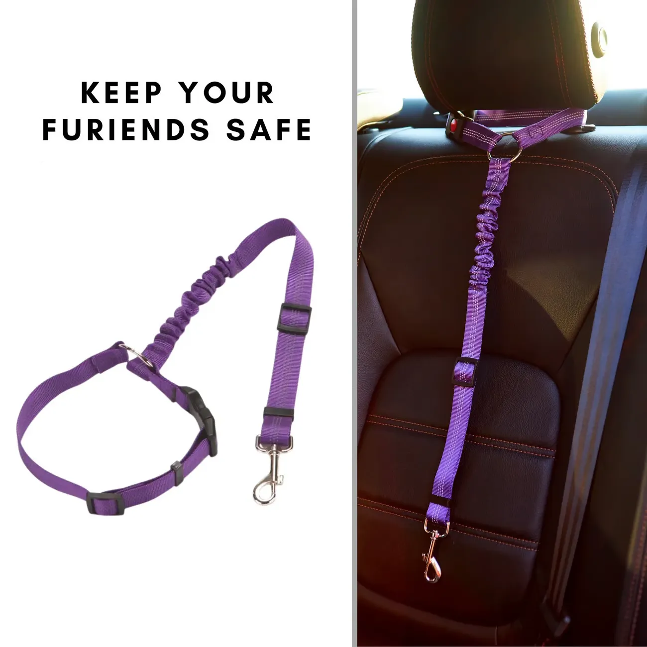 Adjustable Dog Car Safety Seat Belt & Leash