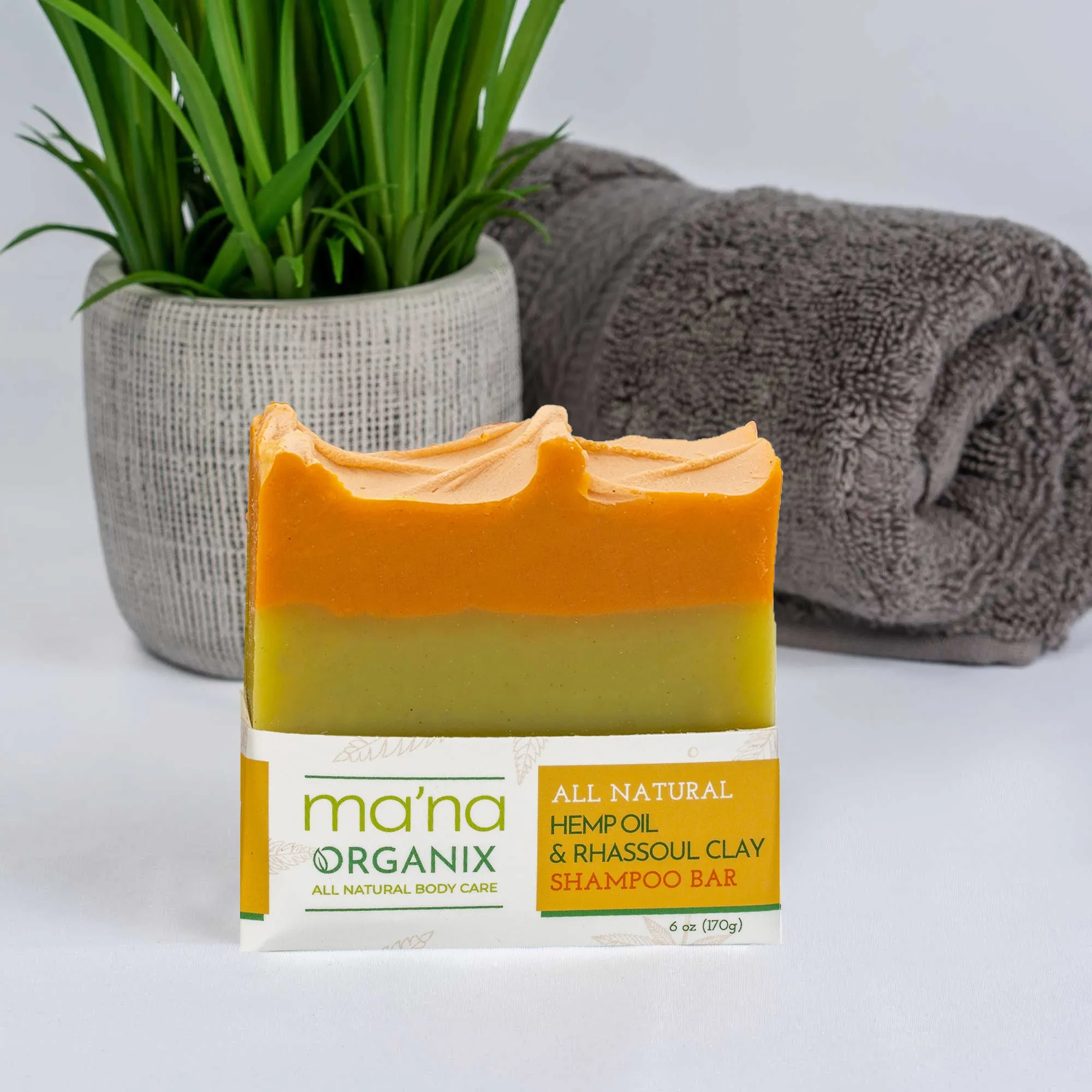 All Natural Hemp Oil & Rhassoul Clay Detoxifying Shampoo Bar with Ecofriendly and Biodegradable Packaging (6 oz.)
