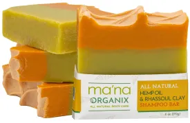 All Natural Hemp Oil & Rhassoul Clay Detoxifying Shampoo Bar with Ecofriendly and Biodegradable Packaging (6 oz.)