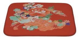 Bath Rug Mat No Slip Microfiber Memory Foam, Red Vintage Japanese Kimono Designs, 34x21