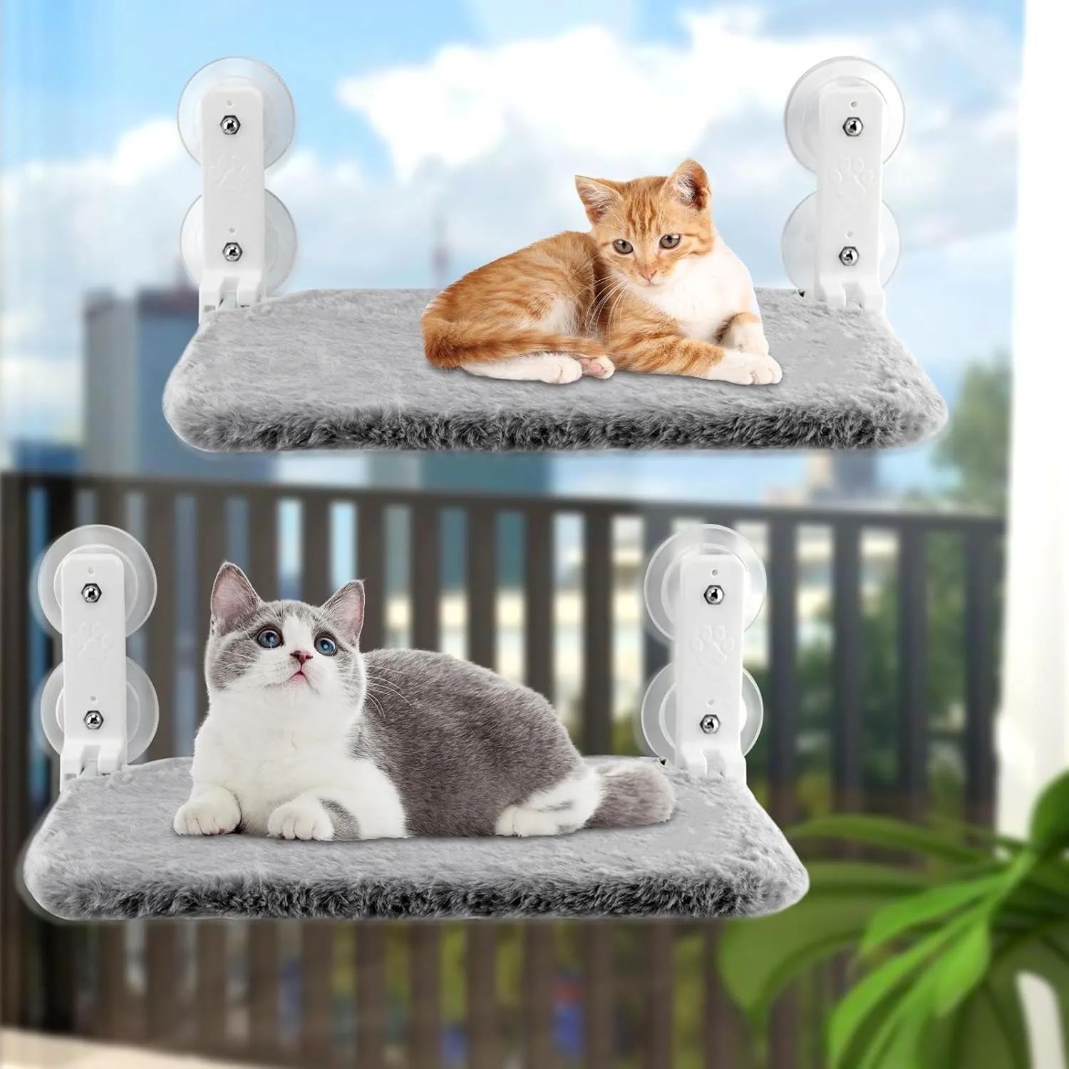 CALIDAKA 2PC Cordless Cat Window Perch with 4 Suction Cups,Cat Hammock,Foldable Cat Window Hammock,Solid Metal Frame Cat Window Bed,Cat Hammock for Cats Inside(S :for Pets Within 6 kg)