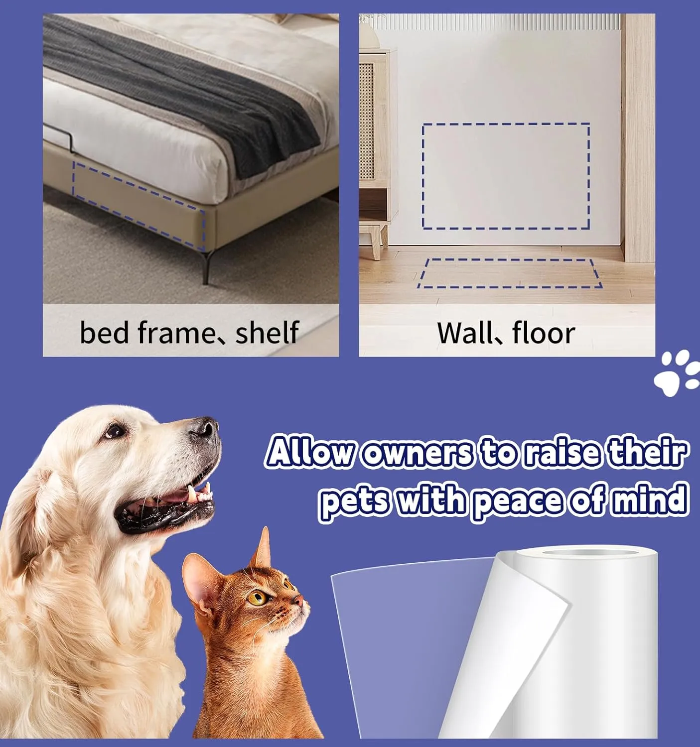 Cat Scratch Furniture Protector: Cat Anti Scratch Tape - Door Protector from Dog Scratching - Clear Training Self Adhesive Tape for Carpet, Sofa, Couch, Door (Transparent, 7.87" x 6.56FT)