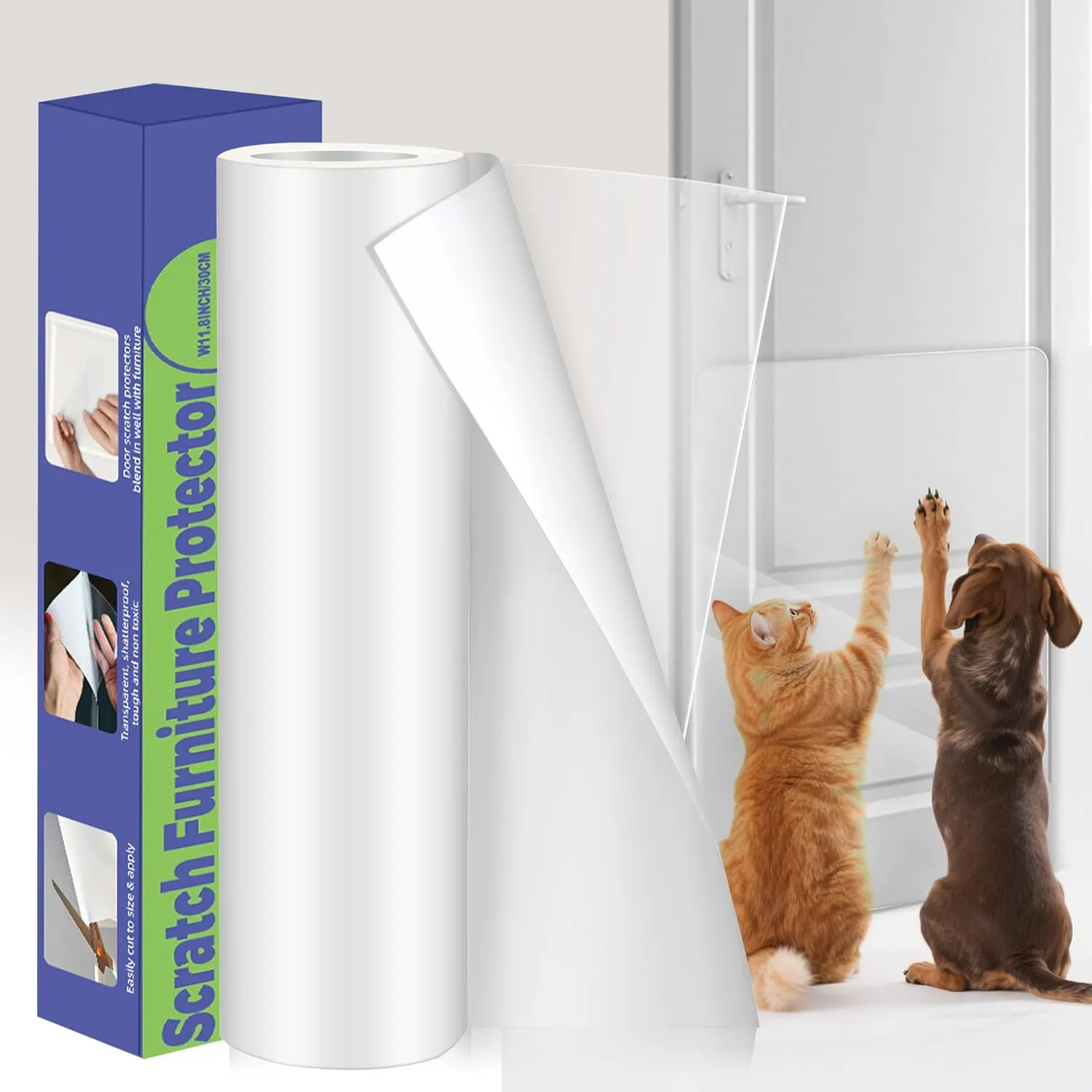 Cat Scratch Furniture Protector: Cat Anti Scratch Tape - Door Protector from Dog Scratching - Clear Training Self Adhesive Tape for Carpet, Sofa, Couch, Door (Transparent, 7.87" x 6.56FT)