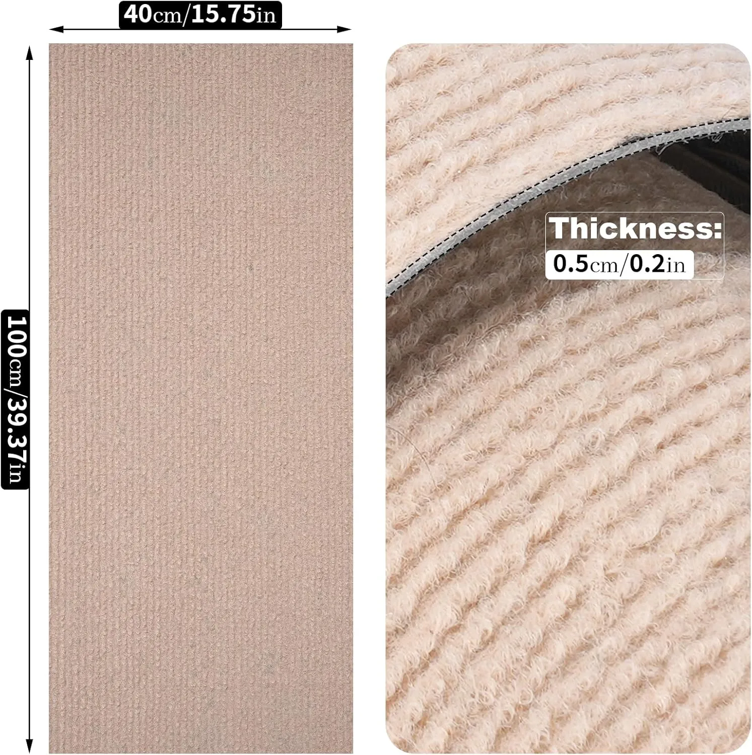 Cat Scratching Mat, Self-Adhesive Cat Scratch Furniture Protector, Trimmable DIY Cat Wall Climbing Carpet, Cat Couch Protector, Cat Scratching Pad Replacement (Khaki, 39.4"x15.8")