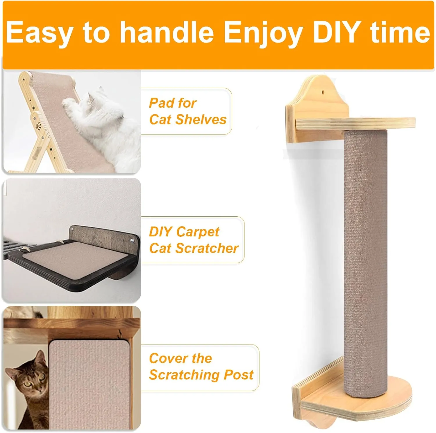 Cat Scratching Mat, Self-Adhesive Cat Scratch Furniture Protector, Trimmable DIY Cat Wall Climbing Carpet, Cat Couch Protector, Cat Scratching Pad Replacement (Khaki, 39.4"x15.8")