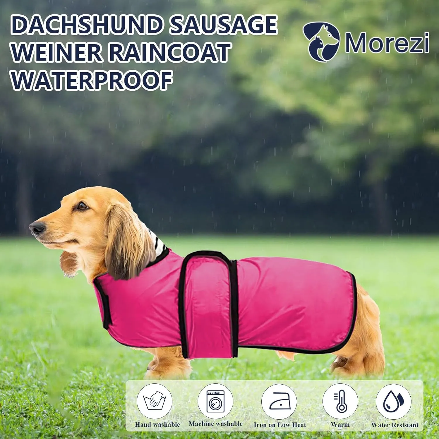 Dachshund Raincoat Corgi Raincoat Dogs Waterproof fit for Dachshunds Weiner Long Back Breeds with Reflective Stripe Great Coverage in Autumn Winter - Pink - M