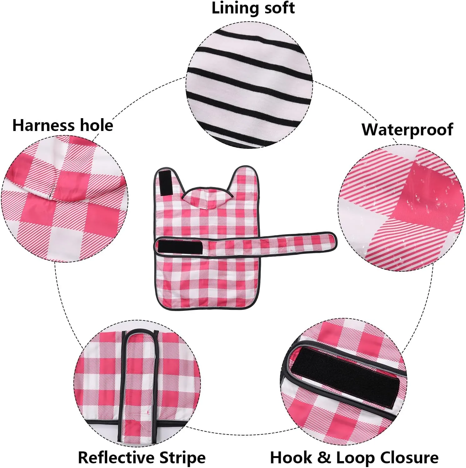 Dachshund Raincoat Corgi Raincoat Dogs Waterproof fit for Dachshunds Weiner Long Back Breeds with Reflective Stripe Great Coverage in Autumn Winter - Pink Plaid - M