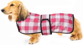 Dachshund Raincoat Corgi Raincoat Dogs Waterproof fit for Dachshunds Weiner Long Back Breeds with Reflective Stripe Great Coverage in Autumn Winter - Pink Plaid - M