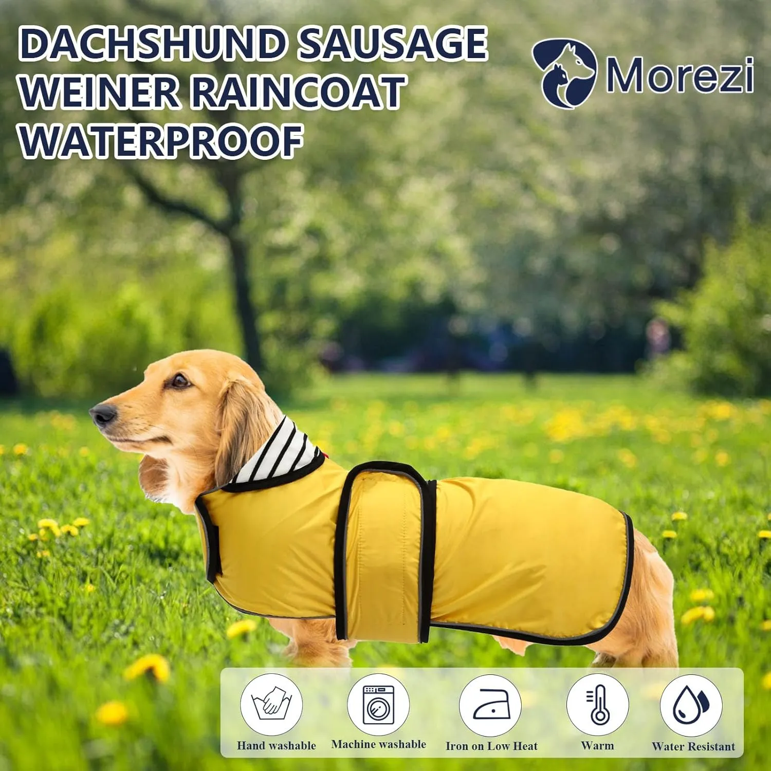Dachshund Raincoat Corgi Raincoat Dogs Waterproof fit for Dachshunds Weiner Long Back Breeds with Reflective Stripe Great Coverage in Autumn Winter - Yellow - M
