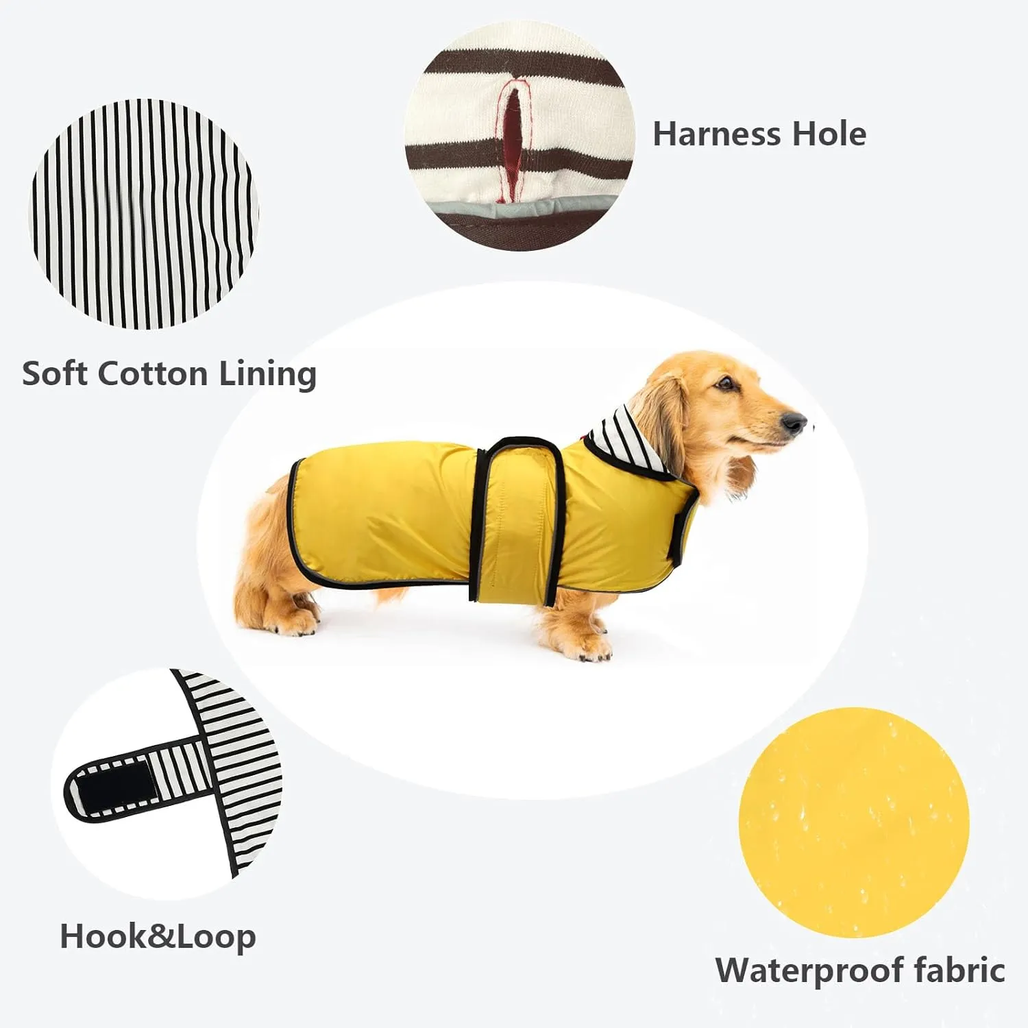 Dachshund Raincoat Corgi Raincoat Dogs Waterproof fit for Dachshunds Weiner Long Back Breeds with Reflective Stripe Great Coverage in Autumn Winter - Yellow - M
