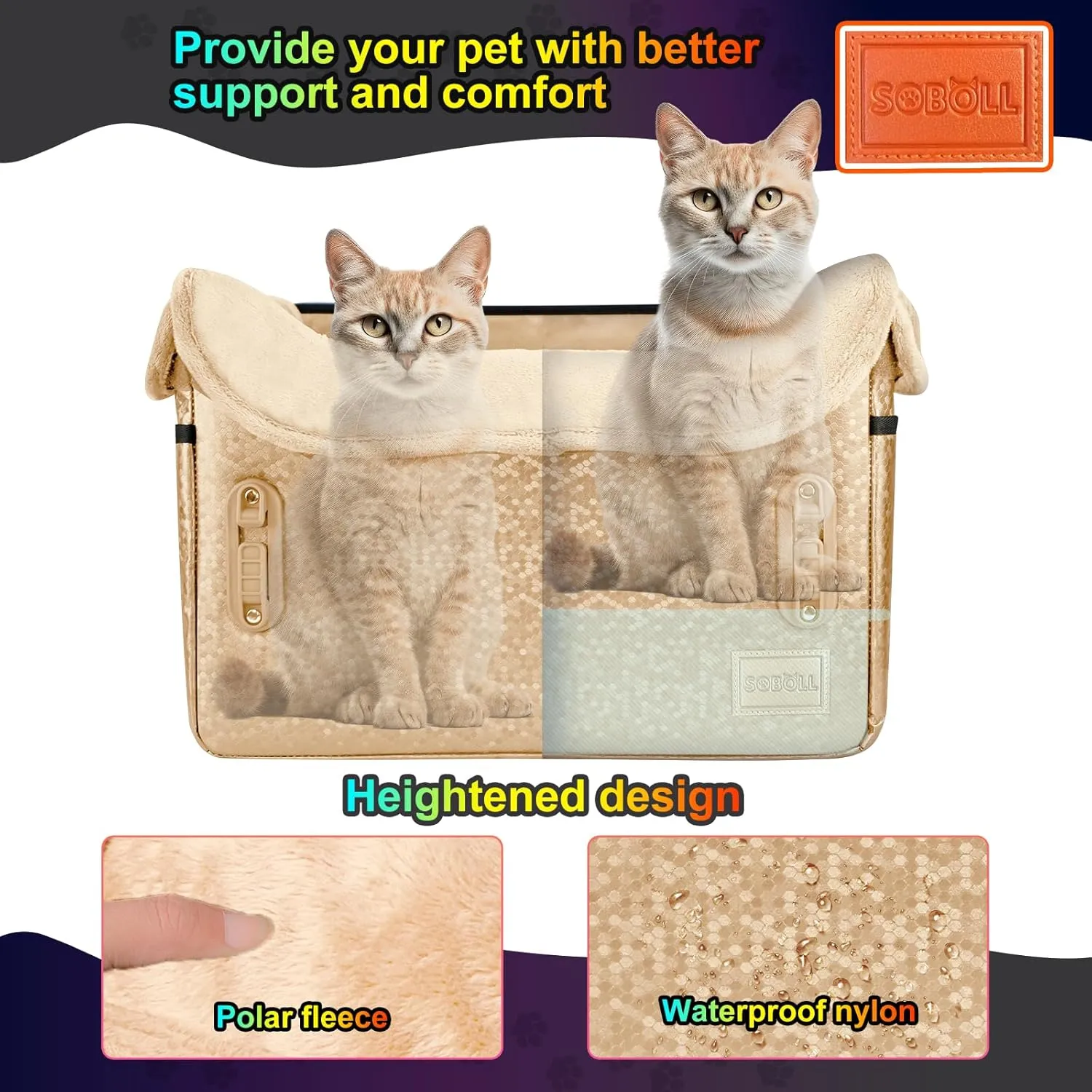 Dog Car Seat - Small Dogs Waterproof Booster Clip-on Harness and Thick Memory Foam Padding Pet Travel Bed Small Dog Car Seat Cover (Gold-FauxLeather, Small)