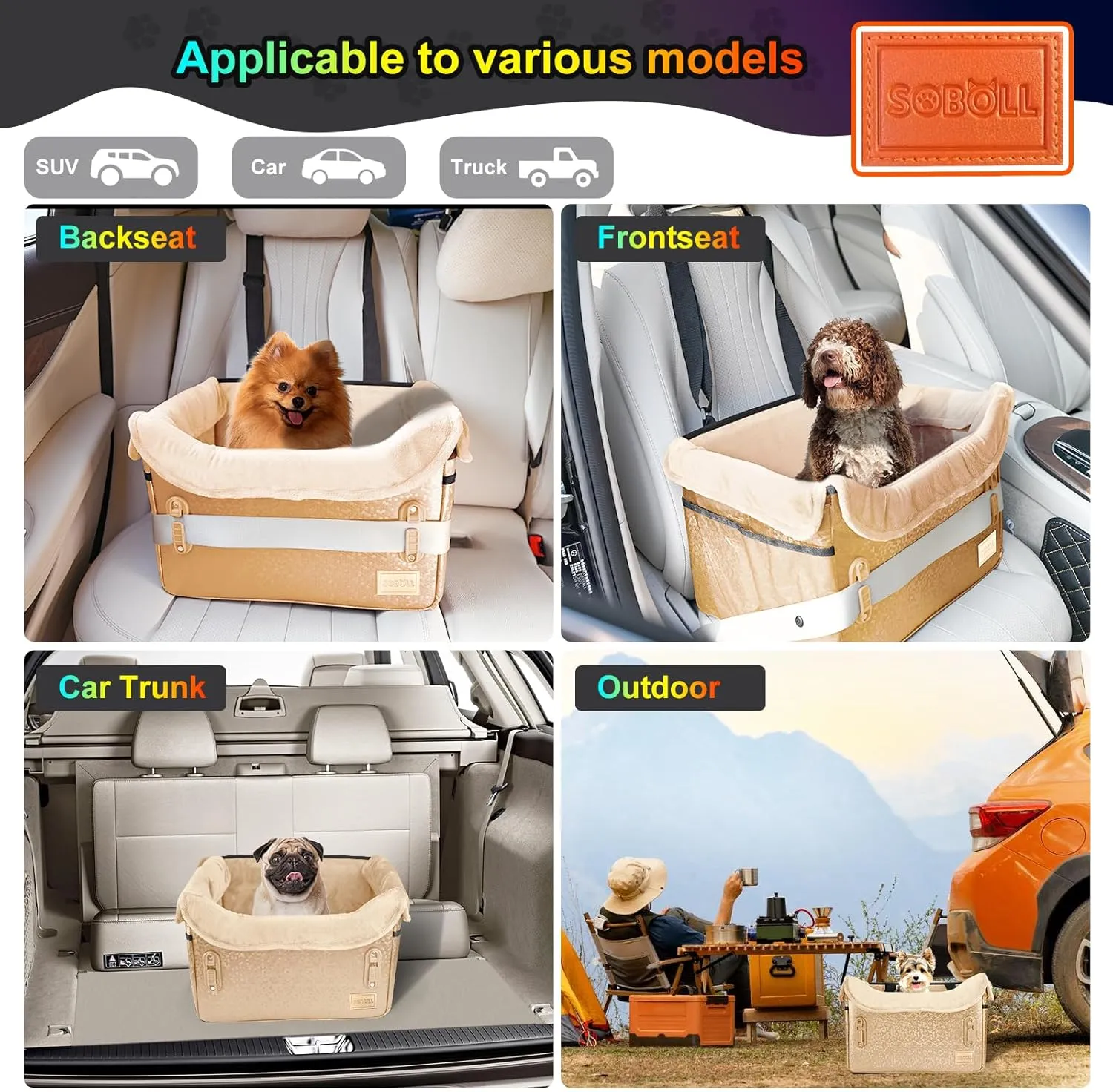 Dog Car Seat - Small Dogs Waterproof Booster Clip-on Harness and Thick Memory Foam Padding Pet Travel Bed Small Dog Car Seat Cover (Gold-FauxLeather, Small)