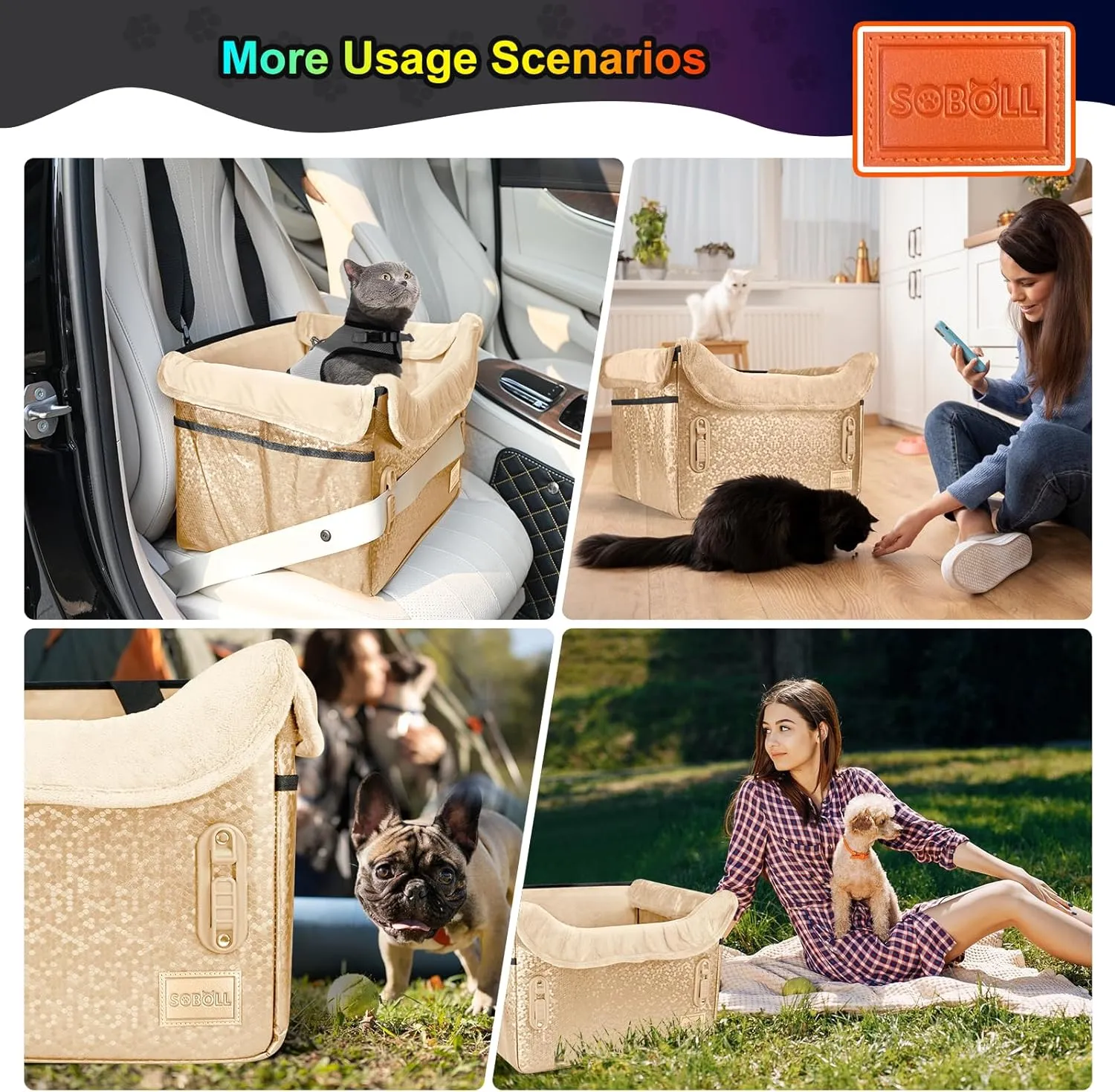 Dog Car Seat - Small Dogs Waterproof Booster Clip-on Harness and Thick Memory Foam Padding Pet Travel Bed Small Dog Car Seat Cover (Gold-FauxLeather, Small)