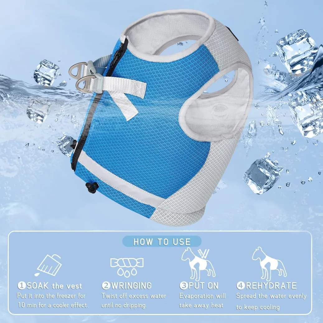 Dog Cooling Vest, Lightweight Jacket for Small Medium Dogs with Evaporative Cool Technology, Reflective Design Breathable Mesh for Training Camping, Blue, XL
