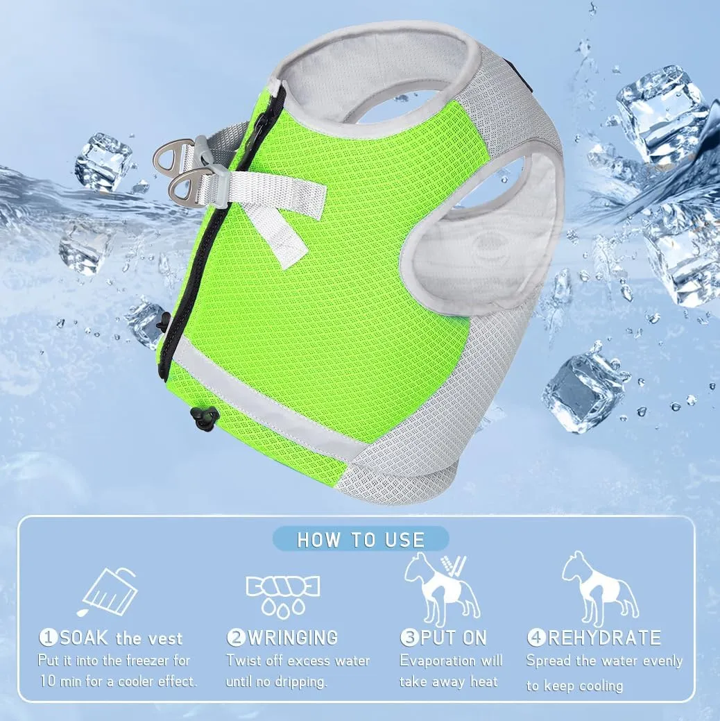 Dog Cooling Vest, Lightweight Jacket for Small Medium Dogs with Evaporative Cool Technology, Reflective Design Breathable Mesh for Training Camping, Green, XL