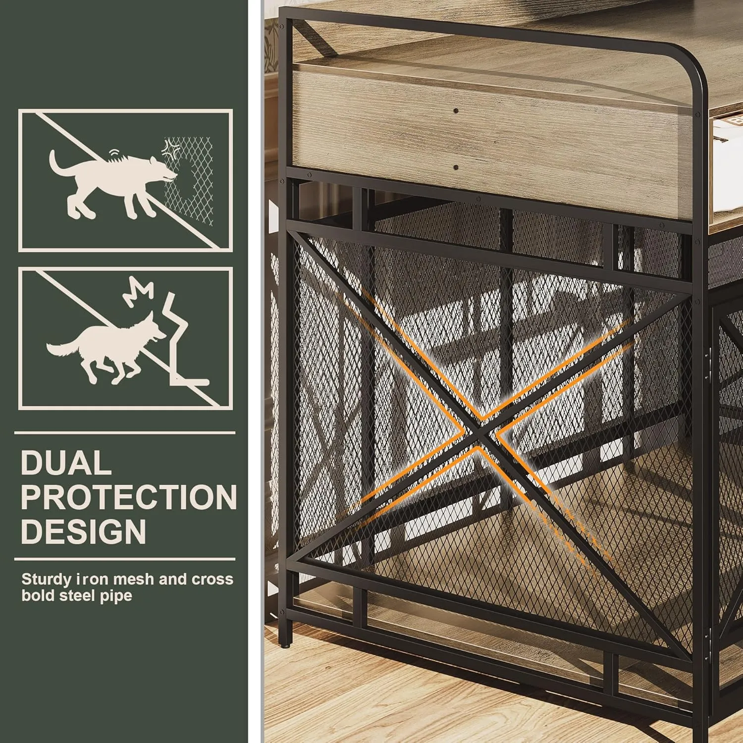 Dog Crate Furniture,Wooden Dog Crate End Table,43 Inch Dog Kennel with Drawers,Heavy Duty Dog Cage,Decorative Pet Crate Dog Cage for Indoor 43.3" L x 27.6" W x 35.7" H (Grey)