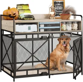Dog Crate Furniture,Wooden Dog Crate End Table,43 Inch Dog Kennel with Drawers,Heavy Duty Dog Cage,Decorative Pet Crate Dog Cage for Indoor 43.3" L x 27.6" W x 35.7" H (Grey)