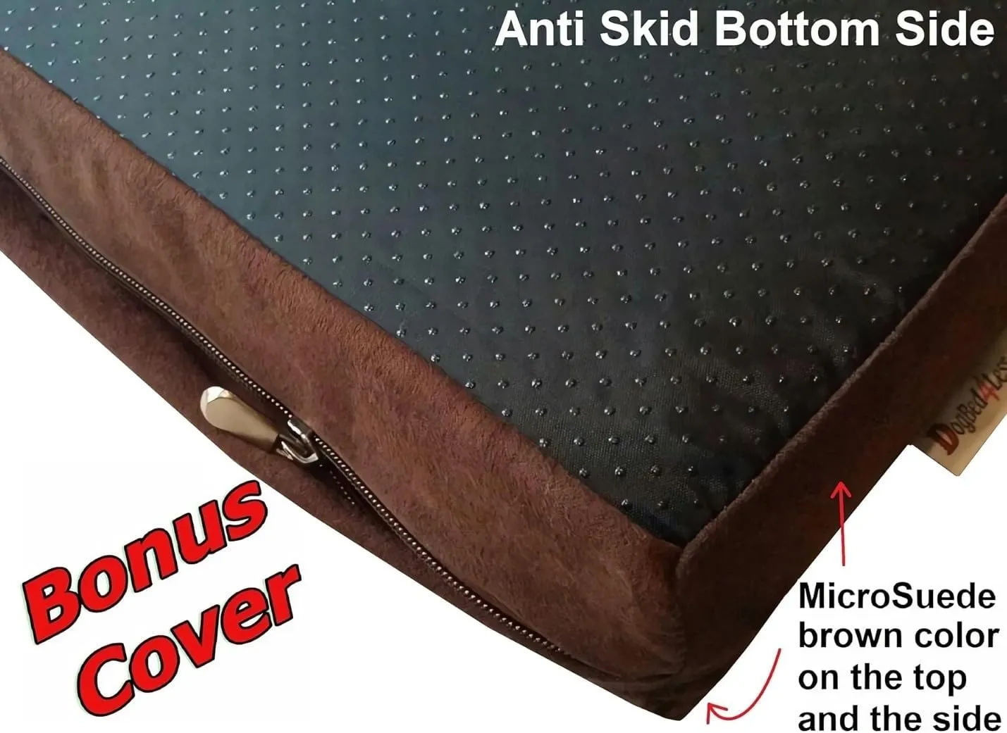 Dogbed4less Orthopedic Gel Infused Memory Foam Dog Bed, Waterproof Liner with Durable Washable Black Canvas   Bonus Brown Microsuede Antislip Covers, 37X27X4 Inches