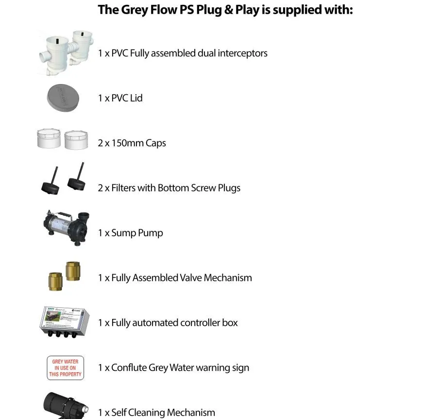 EZGREY GFPS-S1-K 50L Grey Water Reuse System Automatic Self-Cleaning with 100W Pump & Dripline Kit (Laundries, Showers, Basins, Air Cons)
