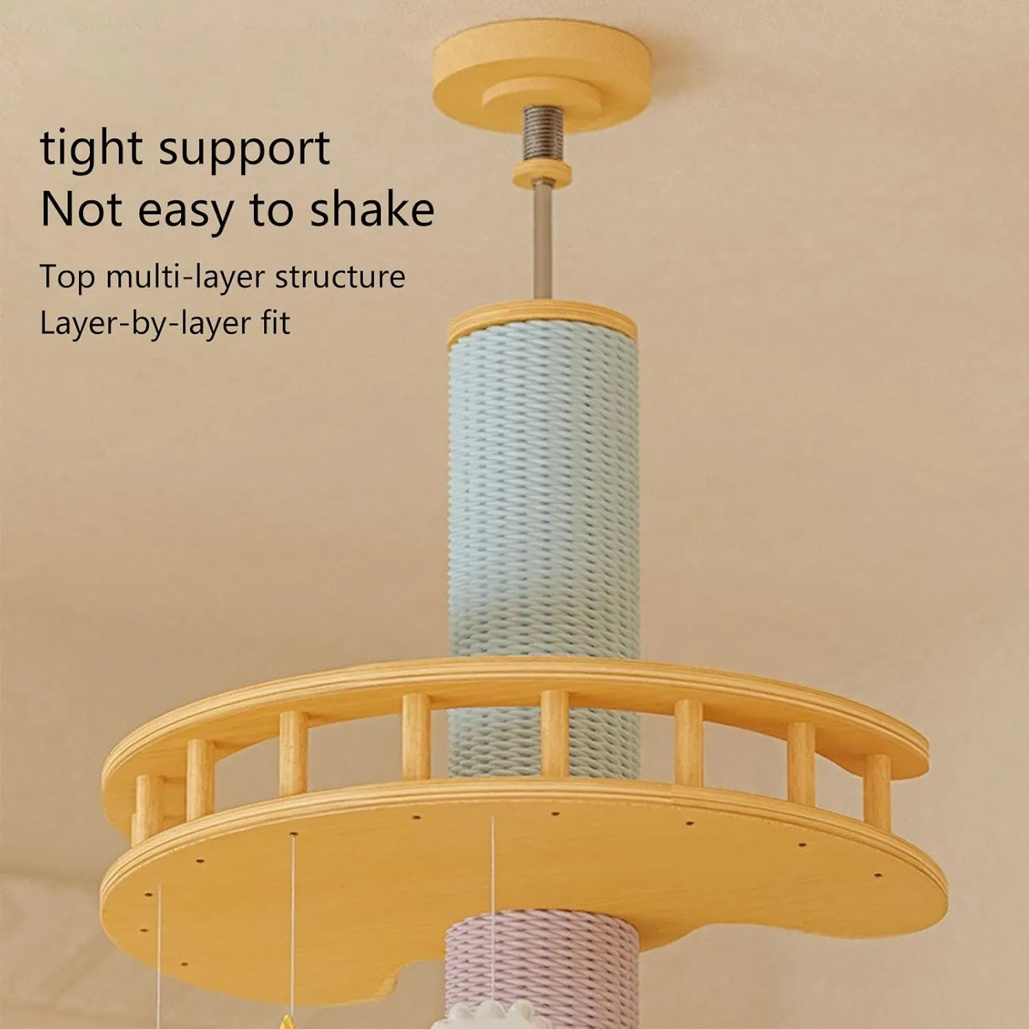 Floor Standing Cat Tree 5-Story Cat Tower, Adjustable Height Cat Scratching Post, Wooden Cat Tree Tower with Space Capsule, Natural Sisal Rope Cat Climbing Tower,L