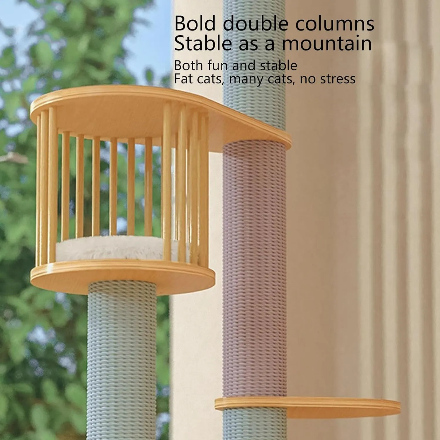 Floor Standing Cat Tree 5-Story Cat Tower, Adjustable Height Cat Scratching Post, Wooden Cat Tree Tower with Space Capsule, Natural Sisal Rope Cat Climbing Tower,L
